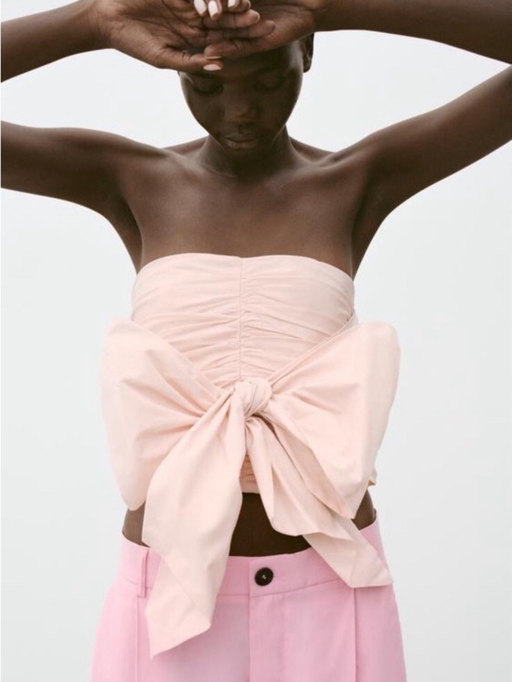 Zara Blush Pink Strapless Bow Crop Top
